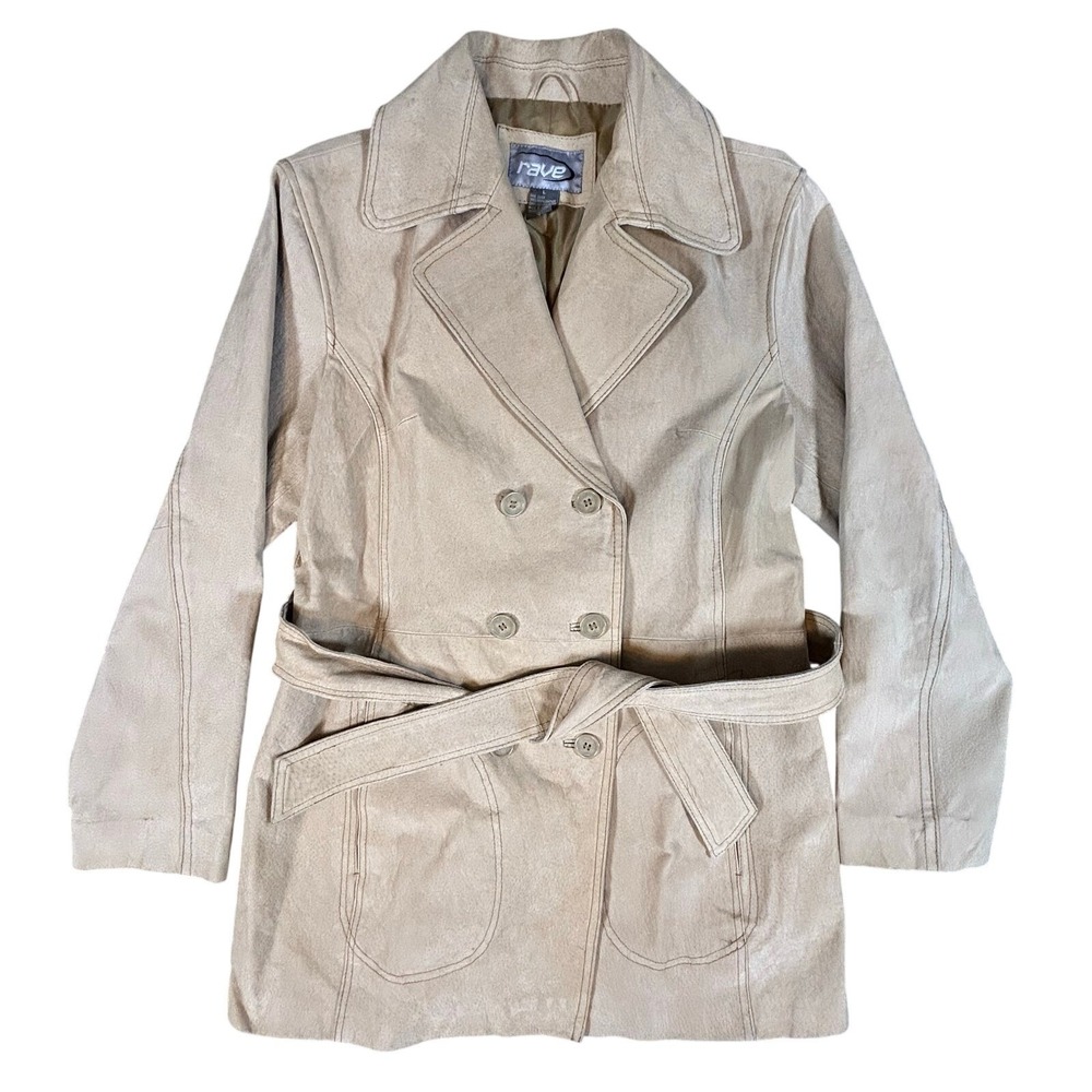 Rave Stiff Leather Coat Size L Tan